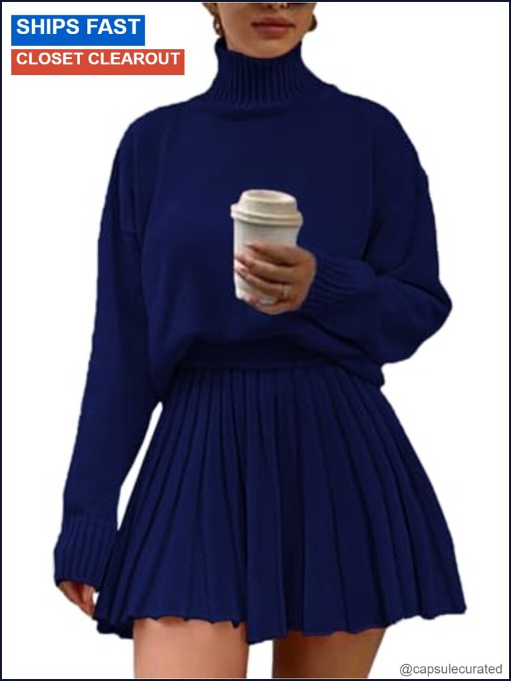 Turtleneck Sweater and Pleated Mini Skirt Two Piece Set